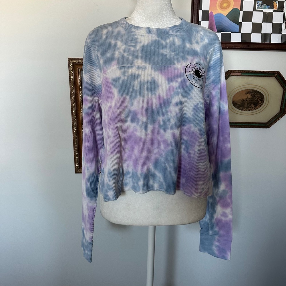 Wild Fable Upcycle - Blue & Purple Tie Dye Waffle Knit‎ Cropped Long Sleeve Top